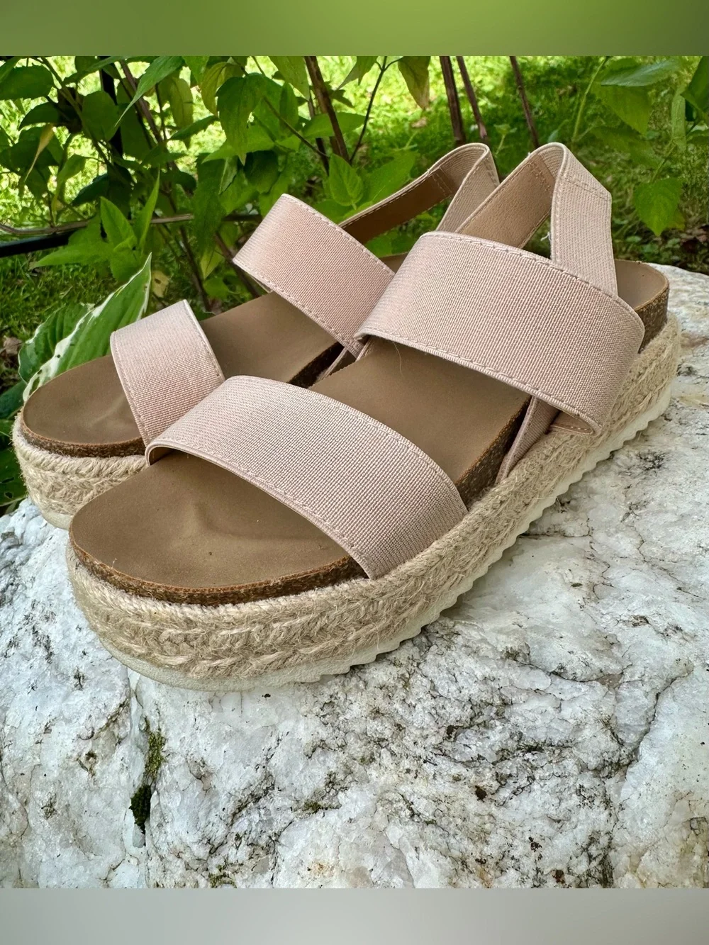 Steve Madden Girls’ Blush Pink Elastic Strap Espadrille Wedge Sandals